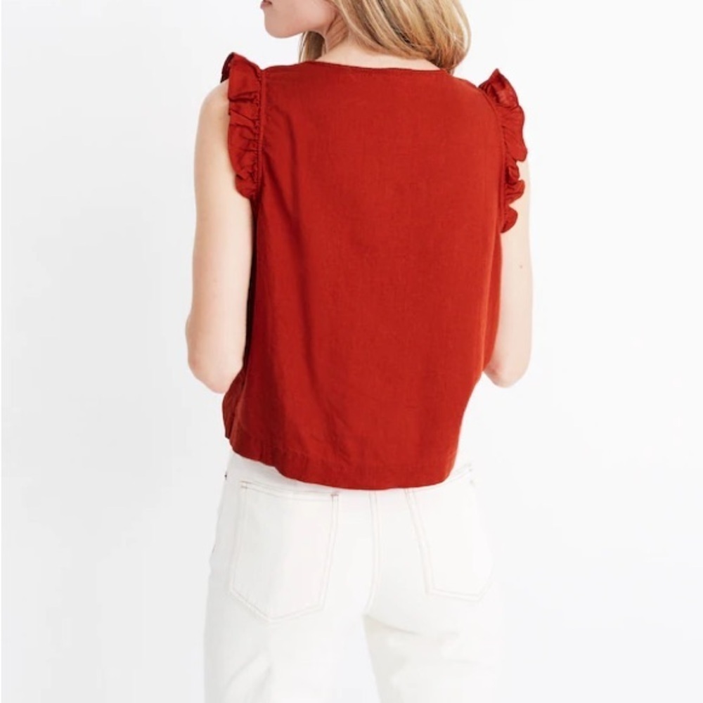 Madewell Linen-Blend Ruffle Button-Front Tank - Picture 6 of 6